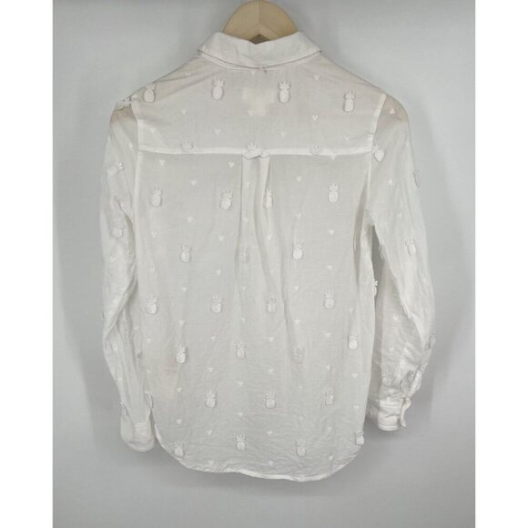 Maeve by Anthropologie Semi Sheer Pineapple Embroidered Blouse White Size 0 - Picture 5 of 5